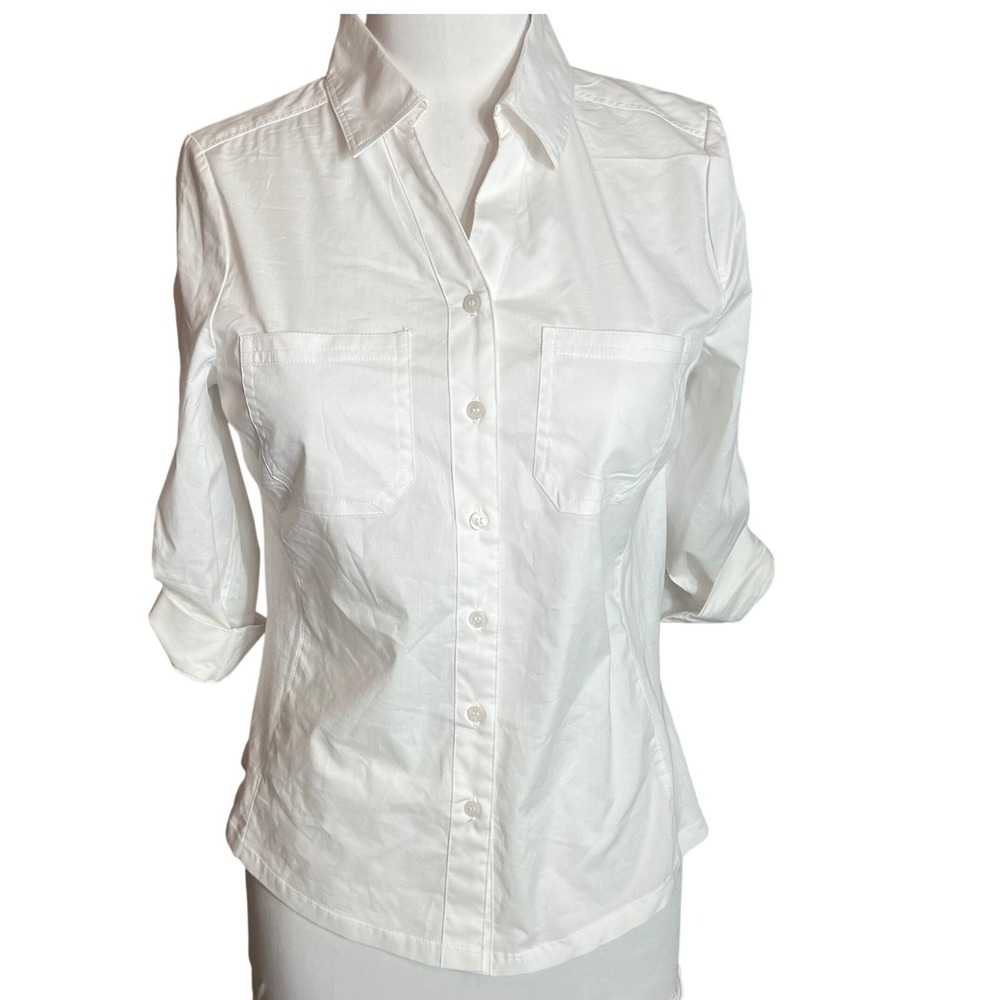 Croft & Barrow White The Classic Shirt Petite XS Roll Sleeve Button Down